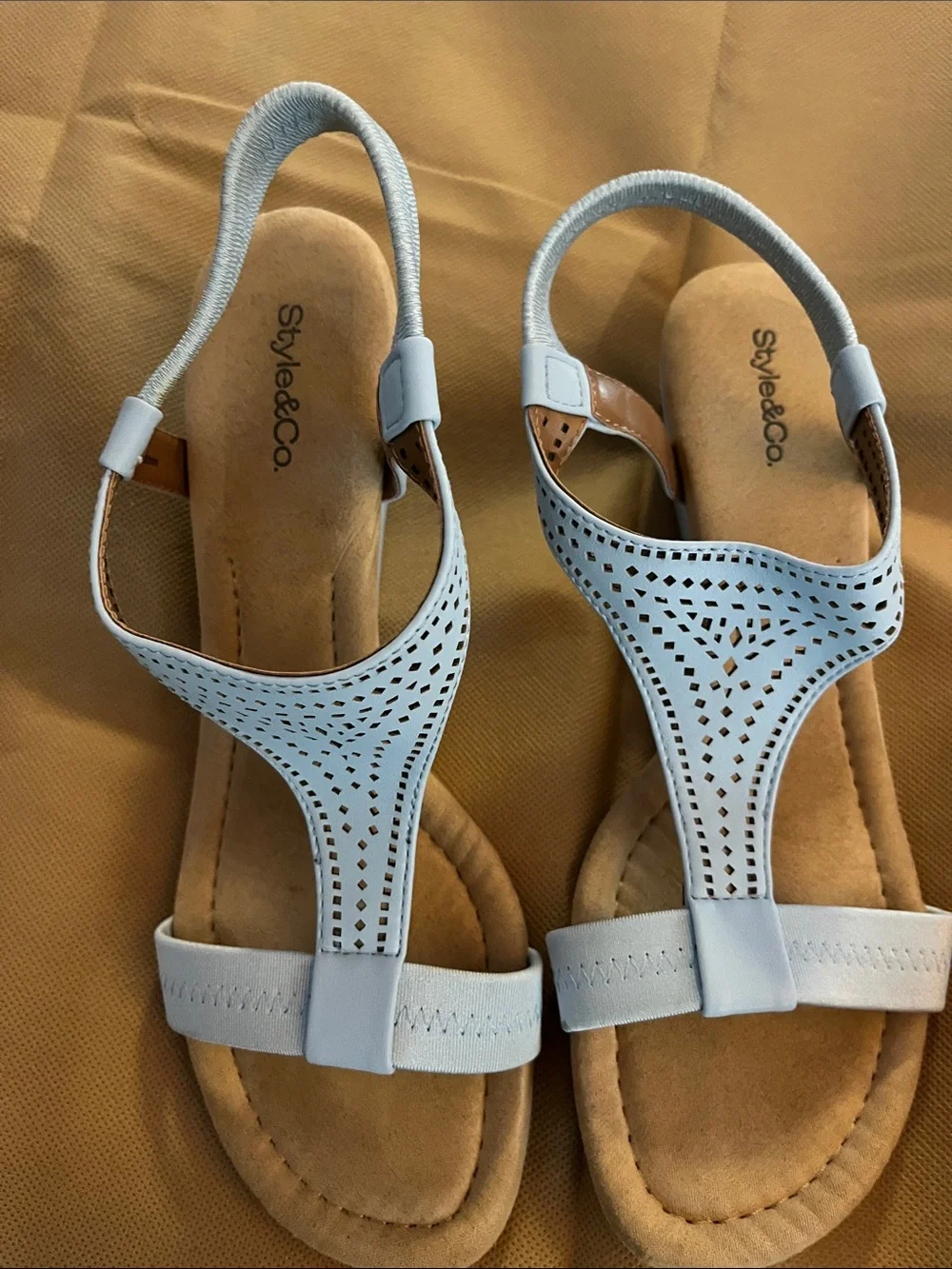 Style & Co. Light Blue Laser-Cut T-Strap Slingback Sandals